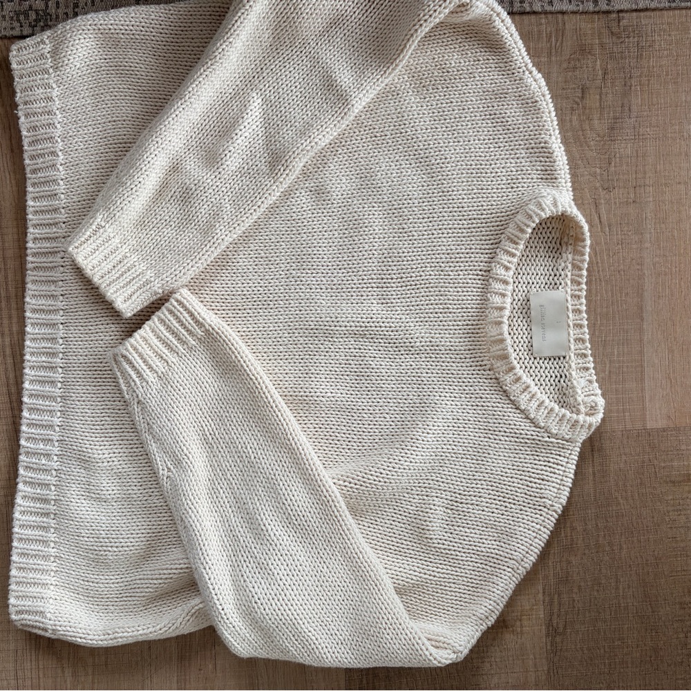 Cream Knit Crewneck Sweater -  Lightweight Everyday Pullover